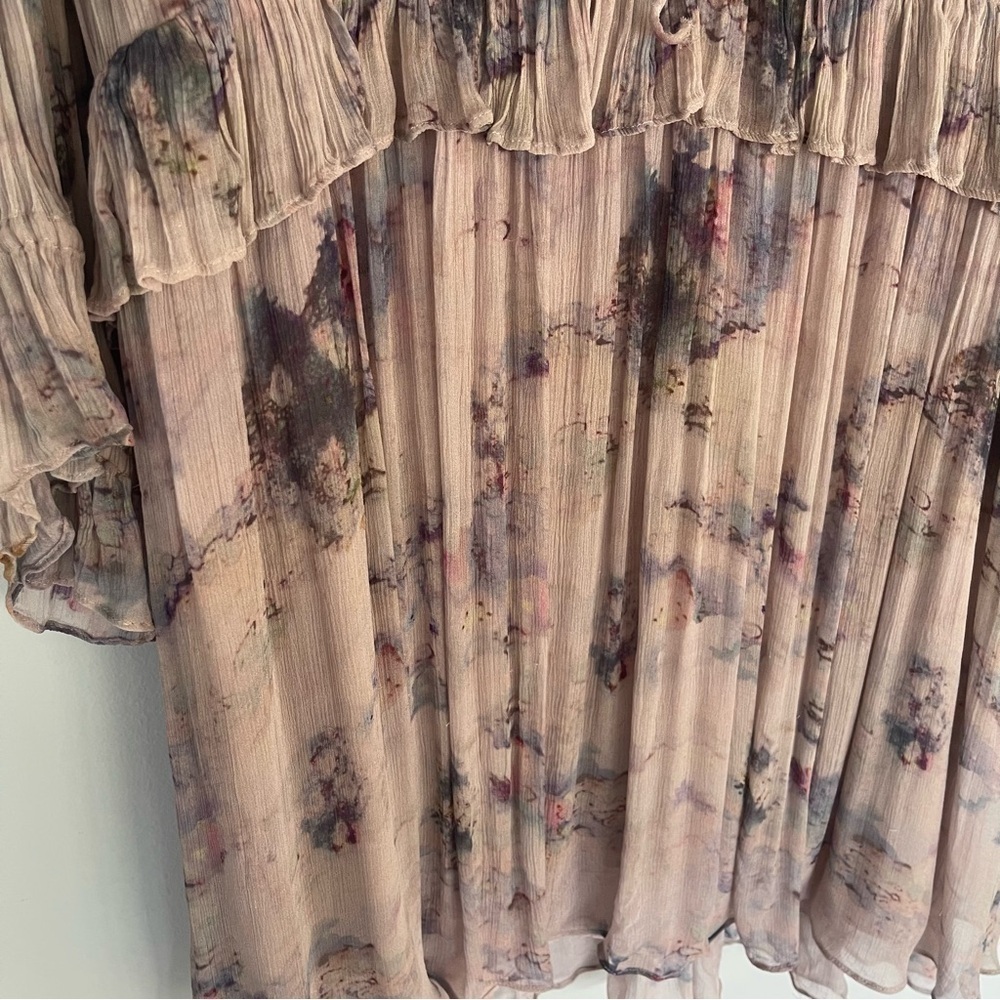 IRO Banon Floral Mini Blouson Dress Ruffles V-Neck Lace Up Size 44 - Picture 7 of 16